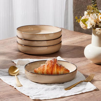 E-far Stoneware Pasta Bowls Set of 4, 35oz Double Reactive Glaze | Wide & - Image 7
