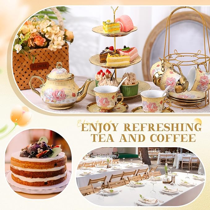 21 Pcs Ceramic Teapot Set Vintage Porcelain Tea Cups - Image 6