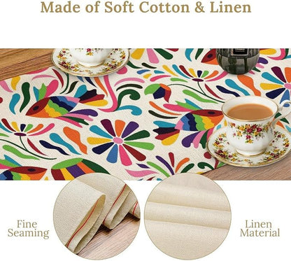 YCness Mexican Floral Themed Table Runer, Linen Colorful Mexican National - Image 7
