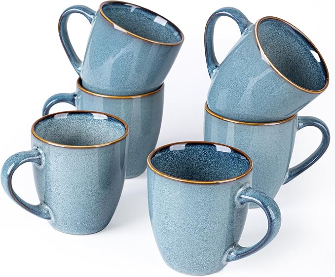 GBhome Ceramic Coffee Mugs Set of 6, 12oz Stoneware Coffee Mugs Set by GBhome