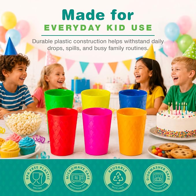 JoyServe Kids Plastic Tumblers, 10 oz Reusable Drinking Cups, Unbreakable - Image 4