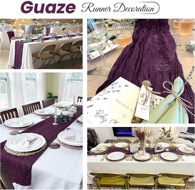 8 Pack Dark Purple Cheesecloth Table Runner 20 x 120 inch Gauze Table Runners - Image 5