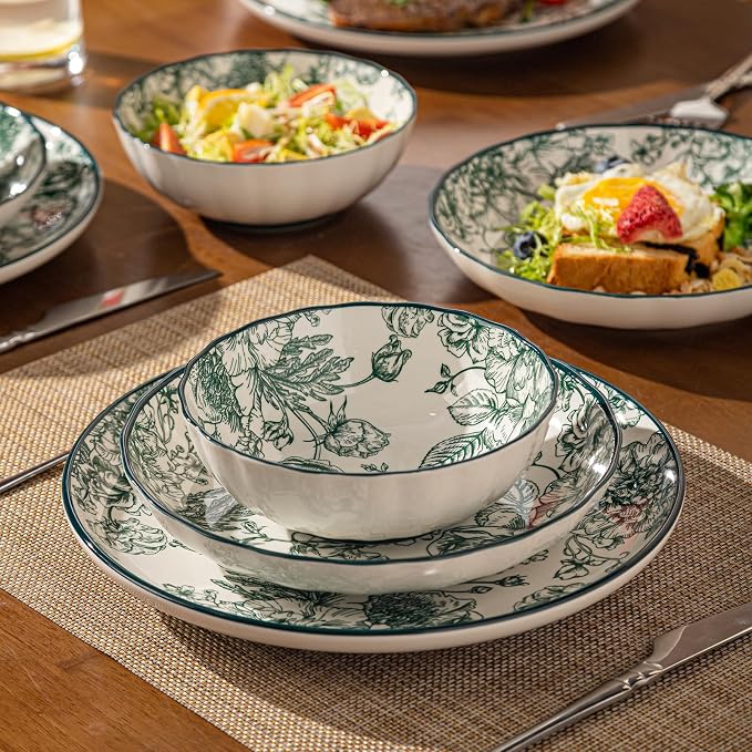 24-Piece Dinnerware Set Service 8, Porcelain Plates and Bowls Set, Vintage - Image 2