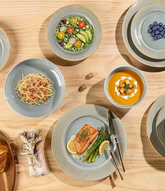 Ceramic Dinnerware Set for 4, 12-Piece Plates and Bowls Set | Lightweight - Image 4