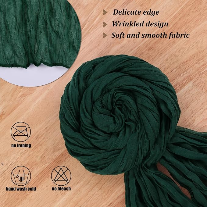 Dark Green Cheesecloth Table Runner 157 Inch Long Boho Table Runner Vintage - Image 3
