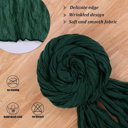 Dark Green Cheesecloth Table Runner 157 Inch Long Boho Table Runner Vintage - Image 3