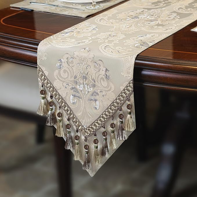 Loom and Mill Luxury Jacquard Table Runner 72 Inches Long, Light Apricot | - Image 3