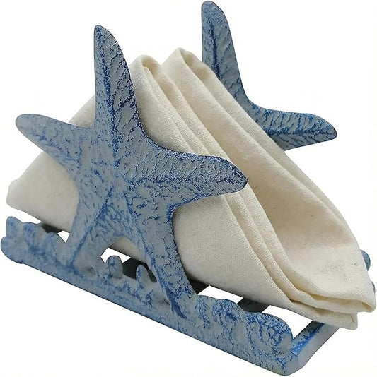 Comfy Hour Under The Sea Collection Cast Iron Starfish Napkin Holder, Kitchen, Table, Desk Uses, Blue