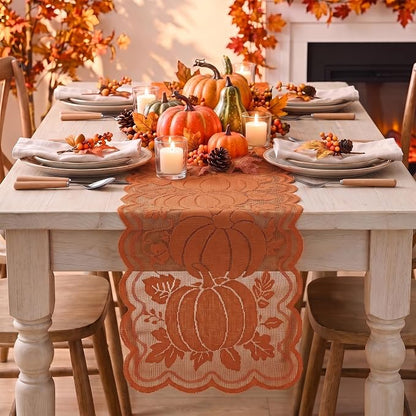 Artoid Mode Lace Jacquard Pumpkin Leaf Fall Table Runner, Seasonal Thanksgiving - Image 2
