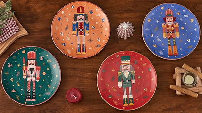 Bico Christmas Soldier Salad Plates Set of 4, 8.75 Inch Ceramic Dessert Plates for Salad, Appetizer, Side Dishes, Microwave and Dishwasher Safe, Gift for Housewarming and Christmas