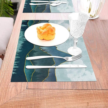 Mountain Peaks Nature Landscape Placemats Set of 4 Linen 12"x18" Washable Heat-Resistant Modern Decorative Kitchen Table Mats for Dining Outdoor Home Decor
