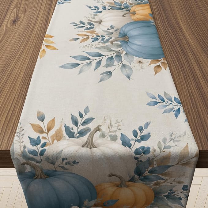 Fall Decor - Blue White Pumpkin Table Runner by OHOME