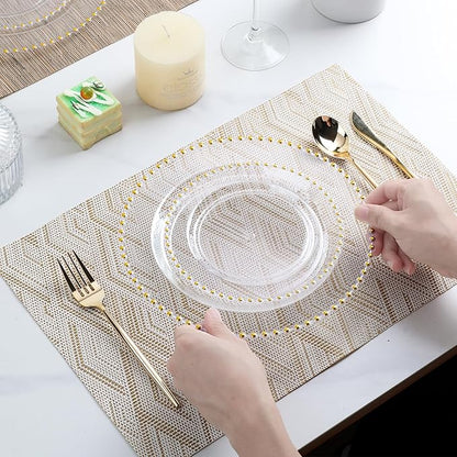 EI 60pcs Clear Plastic Plates with Gold Rim,Disposable Plastic Plates Fancy 10" Dinner & 7" Dessert Plate Heavy Duty for Wedding,Birthday,Afternoon Tea,Spring,Mother's Day,Valentine's Day,Easter