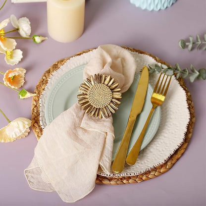 Raffia Sunflower Napkin Rings Set of 4, Braided Daisy Floral Napkin Ring Holders - Image 2