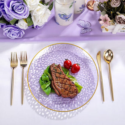 Rubtlamp 100Pcs Plastic Purple Dinner Plates, Heavy Duty 10 Inch Gold - Image 4