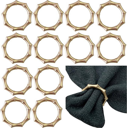 Matte Gold Napkin Rings，Bamboo Napkin Ring Set of 12 by Kintyno