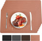 Vinyl Placemats Set of 6 Heat Resistant Easy Clean Non-Slip Place Mats for Dining Table. Faux Leather Waterproof Stain Resistant Wipeable Washable PU Table Mats(6, Coral)