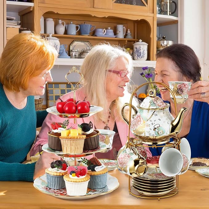 21 Pcs Porcelain Tea Set for Women Tea Party - Image 4