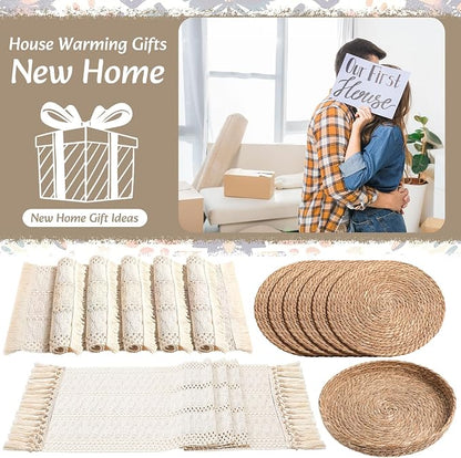 Boho Placemats 4/6/8 Set of Round Woven Placemat Macrame Style Bicolor - Image 7