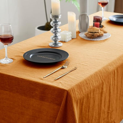 EVERLY 100% Pure Linen Rectangle Tablecloths 60x84Inches for Dining,Buffet Parties,Picnic,Events,Weddings and Restaurants,Decorative Halloween,Thanksgiving Machine Washable Tablecloths-Caramel