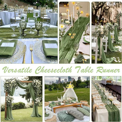 Moss Green Cheesecloth Table Runner 35x120 Inch 10FT Long Rustic Boho Olive - Image 4