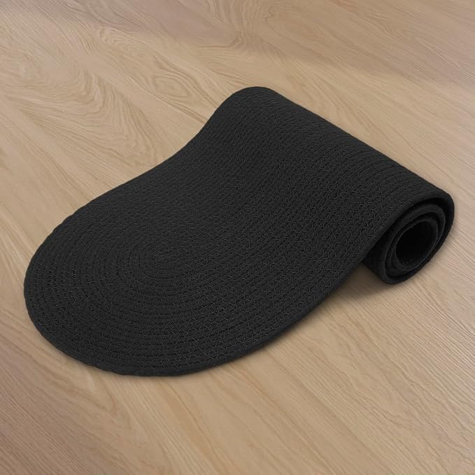 Encasa XO Table Runner, Handmade Ribbed Cotton 12"x54" | Black, Heat & Scratch - Image 2