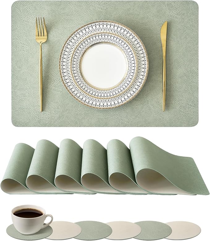 Leetaltree Reversible Faux Leather Placemats and Coasters Set of 12, 12x17 Inch by Leetaltree-ArtatEveryTable