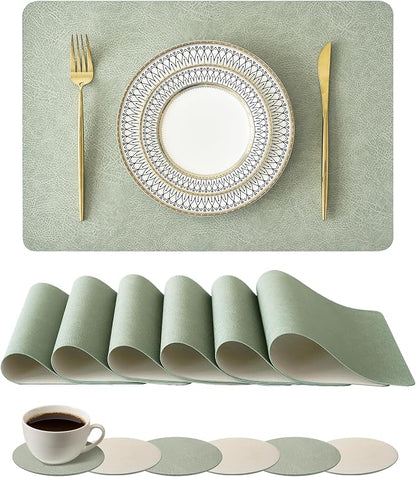 Leetaltree Reversible Faux Leather Placemats and Coasters Set of 12, 12x17 Inch by Leetaltree-ArtatEveryTable