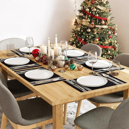 Encasa XO Dining Placemat Set of 6 | Ladder Black Color | Fine Ribbed Cotton Table mat | Size 18x13 in | Machine Washable