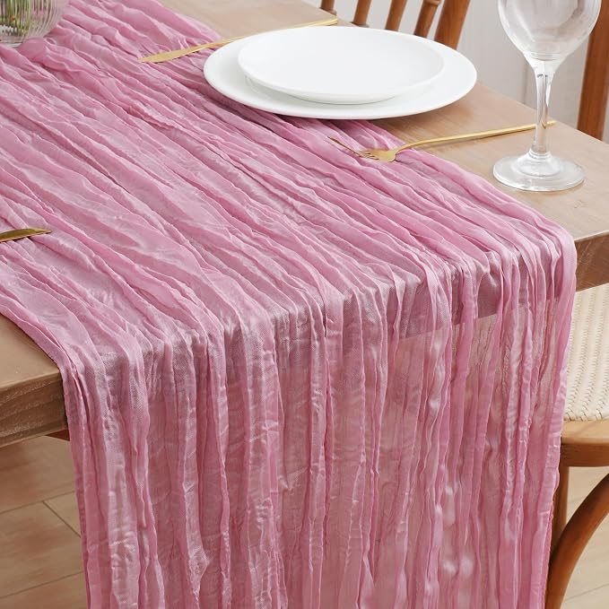 Asee'm Pink Cheesecloth Table Runner Summer 10FT Gauze Boho Sheer Rustic | by Aseem