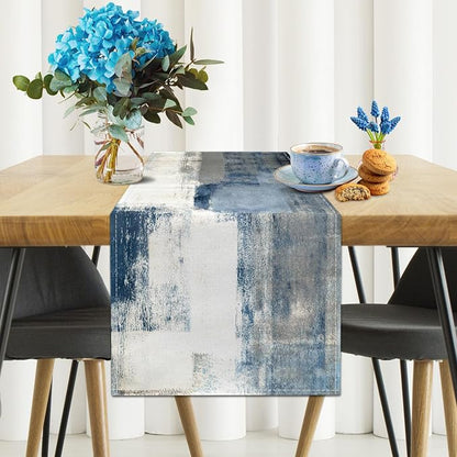 White Gray Table Runners Modern Art Farmhouse Linen Table Runners Dresser - Image 2