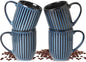 HASENSE 16 oz Ceramic Coffee Mugs Set of 4, Ribbed Navy Blue Coffee & Tea Cups by Hasense