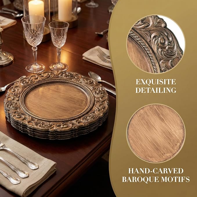 Brown Charger Plates Set of 6, Faux Wood Plate Chargers, 13 Inch Plastic Charger - Image 7