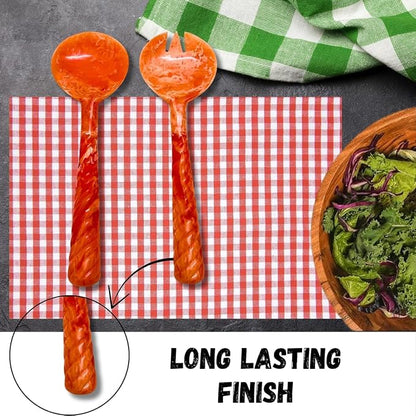 SS CRAFTS INDIA Premium 12.5" Vibrant Orange Marbled Resin Salad Servers | Set - Image 2
