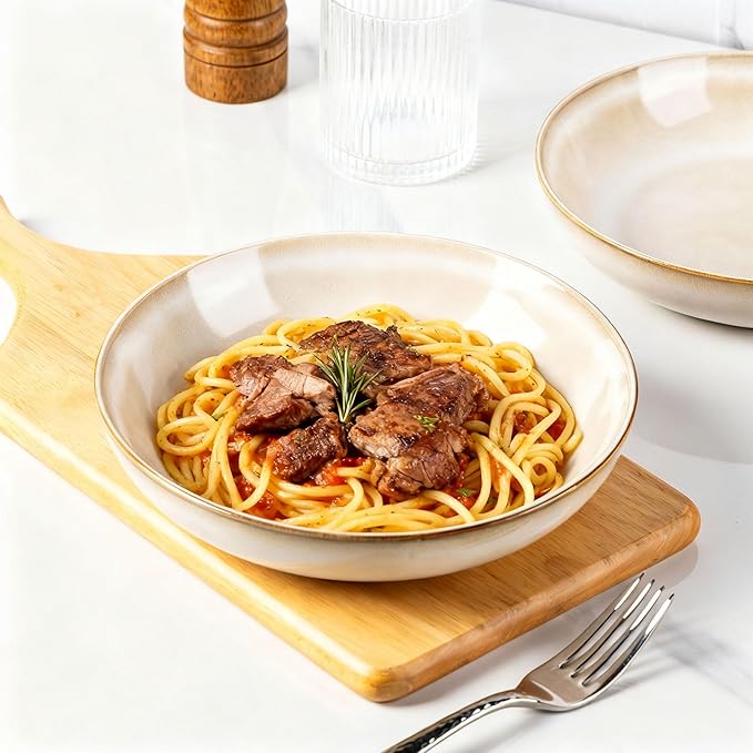 AmorArc 8.5’’ Ceramic Pasta Bowls Set of 6, 36oz Large Stoneware Bowls Set | - Image 4
