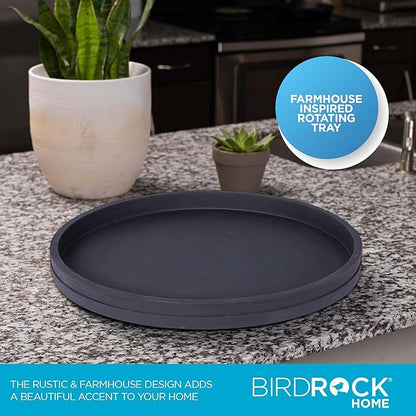 BIRDROCK HOME Wooden Lazy Susan Turntable - Spice Rack Organizer for Kitchen Table, Dining, Pantry and Countertop - Rotating Tray for Condiments - with Burnished Iron Accents - 18" Large, Matte Black