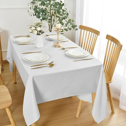 JIUZHEN Faux Linen Farmhouse Tablecloth Rectangular, Wrinkle Stain Resistant Table Cloth Rectangle Table Cover for Kitchen Dining, Holiday Party Dinner, White, 52 x 70 Inch