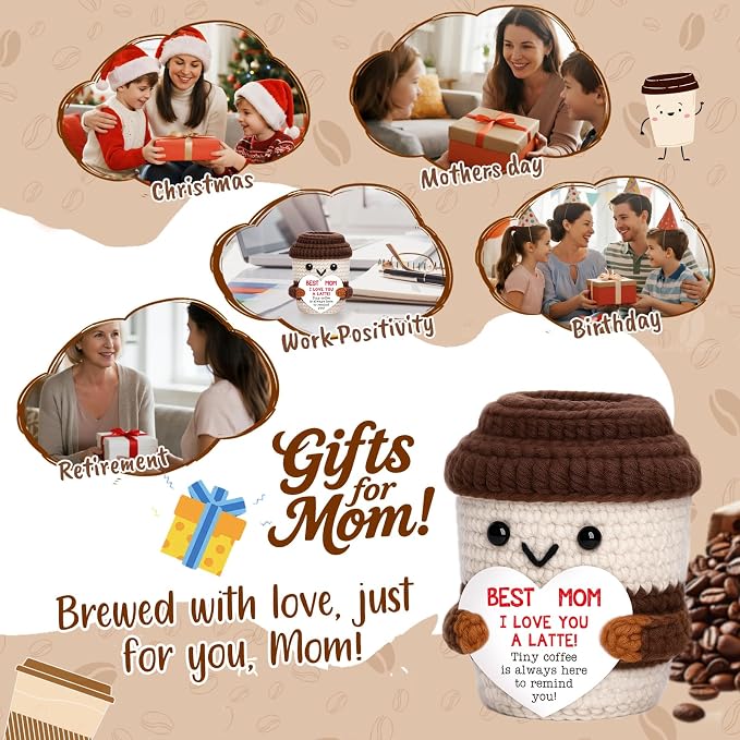 Mini Birthday Gift for Her Crochet Coffee Cup Mom Gift for Women I Love You | - Image 5