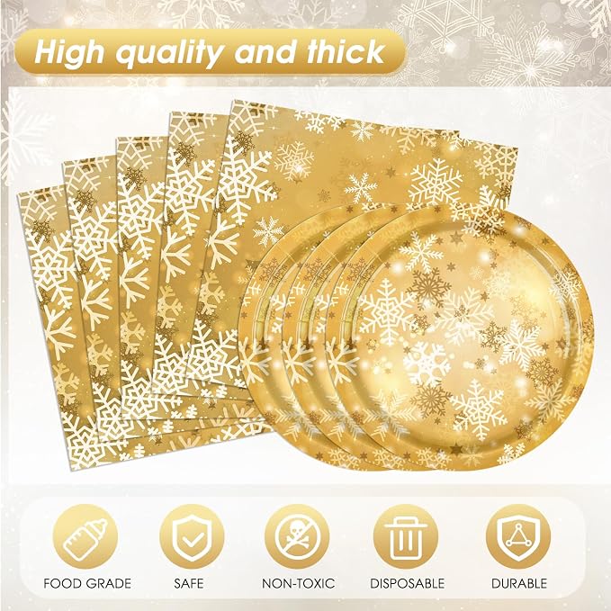 41Pcs Winter Snowflake Party Decorations Snowflake Tableware Set Golden Winter - Image 3