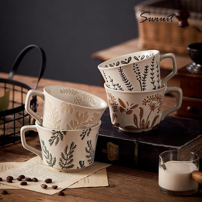 12 oz Vintage Ceramic Coffee Mug Set of 4 - Image 2