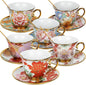 Tea Cups and Saucers Set of 6, 8 OZ Ceramic Tea Cups by Qetoosur
