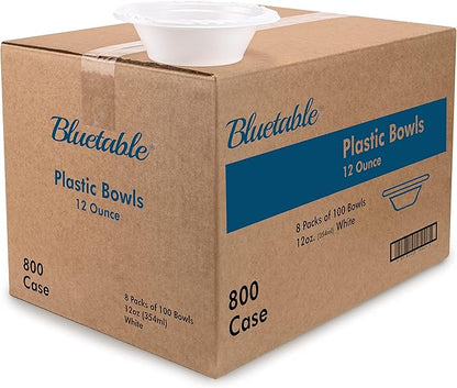 Bluetable Disposable Bowls 12 oz Bulk Case Pack Plastic Bowl White – Heavy Duty by Bluetable
