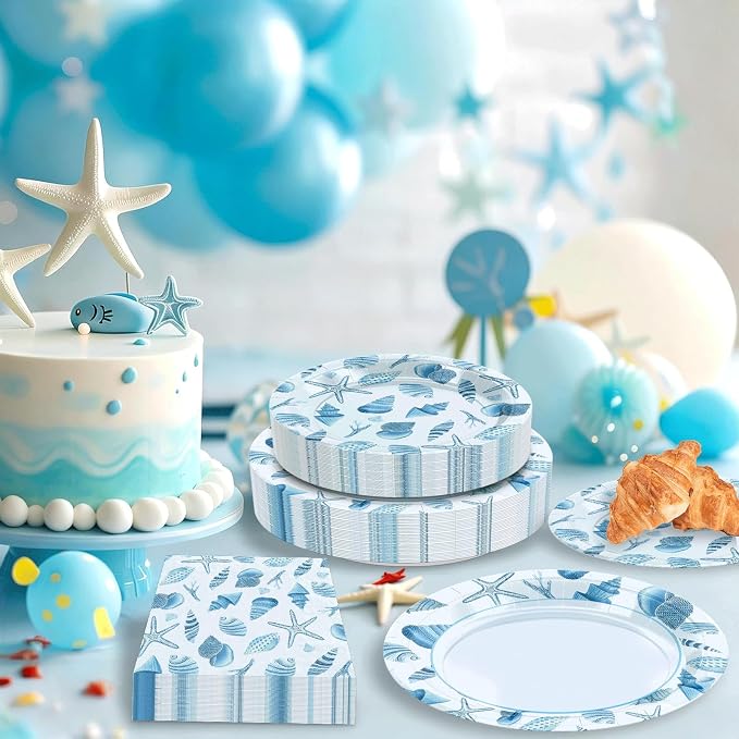 180Pcs Sea Party Supplies Paper Plates and Napkins Serve 60 | Disposable - Image 4