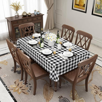 misaya Rectangle Waterproof Vinyl Table Cloth, Buffalo Flannel Backed Tablecloth, Wipeable Plastic Table Cover for Christmas (70" x 120", Black and White)