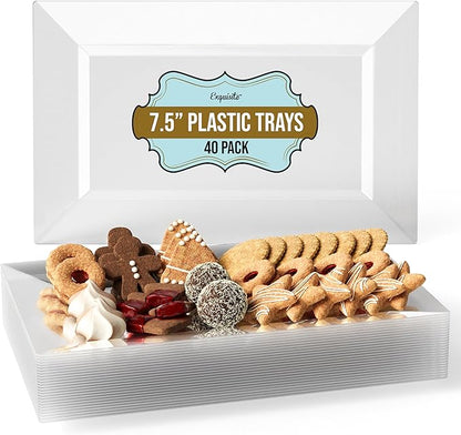 Exquisite Plastic Serving Trays For Party - 40 Pcs 7.5 Inch Clear Serving Platters, Plastic Trays For Food, Clear Tray, Food Tray Disposable Platters For Parties, Catering & Buffet
