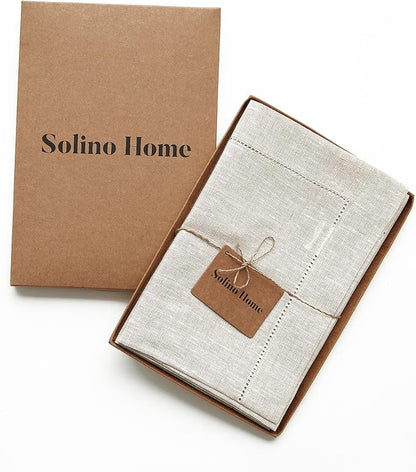 Solino Home Light Natural Linen Napkins Set of 6-100% Pure Linen Hemstitch Dinner Napkins 20 x 20 Inch for Spring, Easter - Classic Hemstitch