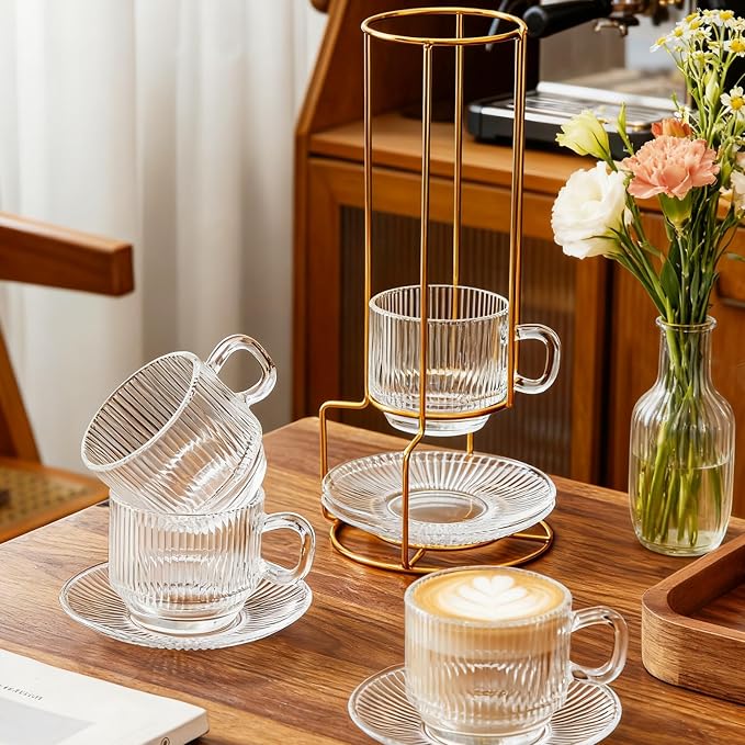 5.4 oz Espresso Cups Set of 4, Stackable Small Cup - Image 2