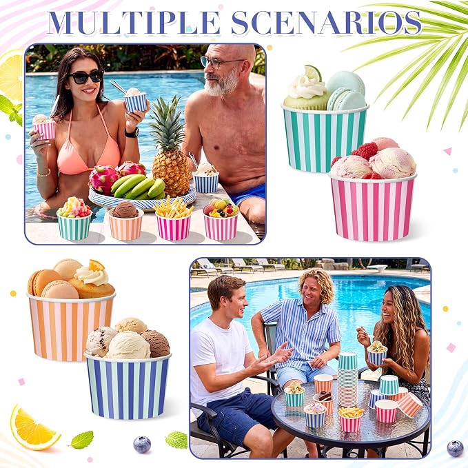 CHENGU 60 Pcs 9 oz Summer Striped Paper Snack Cups Disposable, Colorful - Image 6