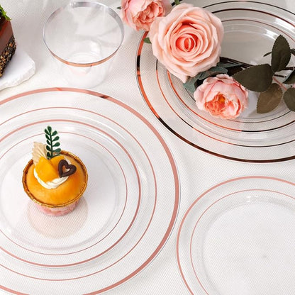 bUCLA 600PCS Clear Rose Gold Plastic Dinnerware Set Disposable - Image 5