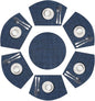 SHACOS Round Table Placemats Set of 7 Woven Vinyl Wedge Placemat with Centerpiece Mat Heat Resistant Place Mats Round Table Mats Wipe Clean (7, Blue Black)